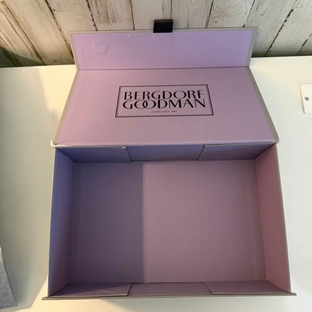 Bergdorf Goodman Gift Box Gray Hinged Magnetic Lid Tissue Paper 12 in
